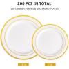 imageAOZITA 200 Pieces Gold Plastic Plates for Party Heavy Duty Disposable Plates  100 Plastic Dinner Plates and 100 Salad Plates for Party WeddingGold