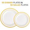 imageAOZITA 200 Pieces Gold Plastic Plates for Party Heavy Duty Disposable Plates  100 Plastic Dinner Plates and 100 Salad Plates for Party WeddingGold
