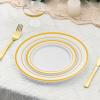 imageAOZITA 200 Pieces Gold Plastic Plates for Party Heavy Duty Disposable Plates  100 Plastic Dinner Plates and 100 Salad Plates for Party WeddingGold