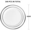 imageAOZITA 200 Pieces Gold Plastic Plates for Party Heavy Duty Disposable Plates  100 Plastic Dinner Plates and 100 Salad Plates for Party WeddingSilver