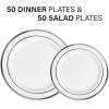 imageAOZITA 200 Pieces Gold Plastic Plates for Party Heavy Duty Disposable Plates  100 Plastic Dinner Plates and 100 Salad Plates for Party WeddingSilver
