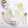 imageAOZITA 600 Pcs Silver Plastic Dinnerware Set for 100 Guests Disposable Plastic Plates for Party Wedding Birthday 100 Dinner Plates 100 Salad Plates 100 Spoons 100 Forks 100 Knives 100 CupsGold