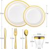 imageAOZITA 600 Pcs Silver Plastic Dinnerware Set for 100 Guests Disposable Plastic Plates for Party Wedding Birthday 100 Dinner Plates 100 Salad Plates 100 Spoons 100 Forks 100 Knives 100 CupsGold