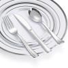 imageAOZITA 600 Pcs Silver Plastic Dinnerware Set for 100 Guests Disposable Plastic Plates for Party Wedding Birthday 100 Dinner Plates 100 Salad Plates 100 Spoons 100 Forks 100 Knives 100 CupsSilver