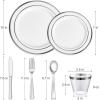 imageAOZITA 600 Pcs Silver Plastic Dinnerware Set for 100 Guests Disposable Plastic Plates for Party Wedding Birthday 100 Dinner Plates 100 Salad Plates 100 Spoons 100 Forks 100 Knives 100 CupsSilver