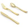 imageAOZITA 600 Pcs Silver Plastic Dinnerware Set for 100 Guests Disposable Plastic Plates for Party Wedding Birthday 100 Dinner Plates 100 Salad Plates 100 Spoons 100 Forks 100 Knives 100 CupsGold