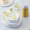imageAOZITA 600 Pcs Silver Plastic Dinnerware Set for 100 Guests Disposable Plastic Plates for Party Wedding Birthday 100 Dinner Plates 100 Salad Plates 100 Spoons 100 Forks 100 Knives 100 CupsGold