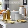 imageAOZITA 600 Pcs Silver Plastic Dinnerware Set for 100 Guests Disposable Plastic Plates for Party Wedding Birthday 100 Dinner Plates 100 Salad Plates 100 Spoons 100 Forks 100 Knives 100 CupsGold