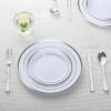 imageAOZITA 600 Pcs Silver Plastic Dinnerware Set for 100 Guests Disposable Plastic Plates for Party Wedding Birthday 100 Dinner Plates 100 Salad Plates 100 Spoons 100 Forks 100 Knives 100 CupsSilver