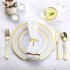 imageAOZITA 600 Pcs Silver Plastic Dinnerware Set for 100 Guests Disposable Plastic Plates for Party Wedding Birthday 100 Dinner Plates 100 Salad Plates 100 Spoons 100 Forks 100 Knives 100 CupsGold