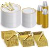 imageAOZITA 600 Pcs Silver Plastic Dinnerware Set for 100 Guests Disposable Plastic Plates for Party Wedding Birthday 100 Dinner Plates 100 Salad Plates 100 Spoons 100 Forks 100 Knives 100 CupsGold