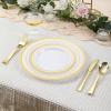 imageAOZITA 600 Pcs Silver Plastic Dinnerware Set for 100 Guests Disposable Plastic Plates for Party Wedding Birthday 100 Dinner Plates 100 Salad Plates 100 Spoons 100 Forks 100 Knives 100 CupsGold