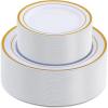 imageAOZITA 200 Pieces Gold Plastic Plates for Party Heavy Duty Disposable Plates  100 Plastic Dinner Plates and 100 Salad Plates for Party WeddingGold