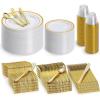 imageAOZITA 600 Pcs Silver Plastic Dinnerware Set for 100 Guests Disposable Plastic Plates for Party Wedding Birthday 100 Dinner Plates 100 Salad Plates 100 Spoons 100 Forks 100 Knives 100 CupsGold