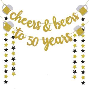 imageCheers ampamp Beers to 50 Years Gold Glitter Banner  50th Birthday Decorations for HimHer  50th Birthday Gifts  50 Years Anniversary Decorations  50th Wedding Party Supplies for MenWomen