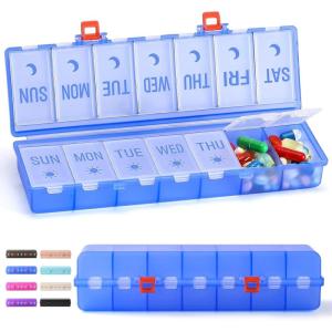 imageFoldable ampamp Dual Protection Weekly Pill Organizer 2 Times A Day with Etched Labels AM PM 7 Day Medicine Container Box Large Portable Week Travel Pill Case for Daily Medication Vitamin  PinkClear Blue