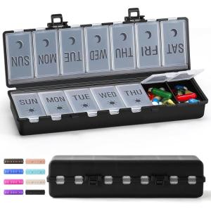 imageFoldable ampamp Dual Protection Weekly Pill Organizer 2 Times A Day with Etched Labels AM PM 7 Day Medicine Container Box Large Portable Week Travel Pill Case for Daily Medication Vitamin  PinkBlack