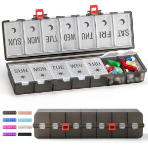 imageFoldable ampamp Dual Protection Weekly Pill Organizer 2 Times A Day with Etched Labels AM PM 7 Day Medicine Container Box Large Portable Week Travel Pill Case for Daily Medication Vitamin  PinkClear Black