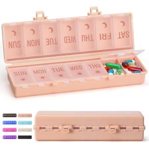 imageFoldable ampamp Dual Protection Weekly Pill Organizer 2 Times A Day with Etched Labels AM PM 7 Day Medicine Container Box Large Portable Week Travel Pill Case for Daily Medication Vitamin  PinkPink