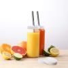 image 8 Pack  Glass Juicing Bottles with 2 Straws ampamp 2 Lids w Hole 16 OZ Travel Drinking Jars Water Cups with White Airtight Lids Reusable Tall Mason Jar for Juice Bubble Tea Smoothie Tea KombuchaStyle2Black Lids