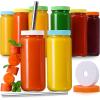 image 8 Pack  Glass Juicing Bottles with 2 Straws ampamp 2 Lids w Hole 16 OZ Travel Drinking Jars Water Cups with White Airtight Lids Reusable Tall Mason Jar for Juice Bubble Tea Smoothie Tea KombuchaStyle3Colored Lids