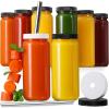 image 8 Pack  Glass Juicing Bottles with 2 Straws ampamp 2 Lids w Hole 16 OZ Travel Drinking Jars Water Cups with White Airtight Lids Reusable Tall Mason Jar for Juice Bubble Tea Smoothie Tea KombuchaStyle2Black Lids