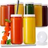 image 8 Pack  Glass Juicing Bottles with 2 Straws ampamp 2 Lids w Hole 16 OZ Travel Drinking Jars Water Cups with White Airtight Lids Reusable Tall Mason Jar for Juice Bubble Tea Smoothie Tea KombuchaStyle1White Lids