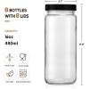 image 8 Pack  Glass Juicing Bottles with 2 Straws ampamp 2 Lids w Hole 16 OZ Travel Drinking Jars Water Cups with White Airtight Lids Reusable Tall Mason Jar for Juice Bubble Tea Smoothie Tea KombuchaStyle2Black Lids