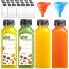 image24 PACK 12 OZ Reusable Plastic Juice Bottles with Caps Plus 24 Labels ampamp 2 Silicone Funnels  Clear Juicing Bottles for Juice Smoothies Ginger Tea Coffee  Food Grade ampamp Leakproof Travel Bottles