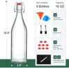 image8 Set 16 OZ Swing Top Glass Bottles  Flip Top Beer Brewing Bottles with Stopper for 2nd Fermentation Kombucha Mead Kefir Vanilla Extract Juice Tea Wine  Airtight Cap Lids Bonus 2 Pourers16OZ