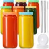 image 8 Pack  Glass Juicing Bottles with 2 Straws ampamp 2 Lids w Hole 16 OZ Travel Drinking Jars Water Cups with White Airtight Lids Reusable Tall Mason Jar for Juice Bubble Tea Smoothie Tea KombuchaStyle3Colored Lids