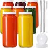 image 8 Pack  Glass Juicing Bottles with 2 Straws ampamp 2 Lids w Hole 16 OZ Travel Drinking Jars Water Cups with White Airtight Lids Reusable Tall Mason Jar for Juice Bubble Tea Smoothie Tea KombuchaStyle1White Lids