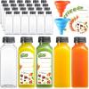image24 PACK 12 OZ Reusable Plastic Juice Bottles with Caps Plus 24 Labels ampamp 2 Silicone Funnels  Clear Juicing Bottles for Juice Smoothies Ginger Tea Coffee  Food Grade ampamp Leakproof Travel Bottles
