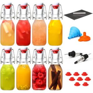image8 Set 16 OZ Swing Top Glass Bottles  Flip Top Beer Brewing Bottles with Stopper for 2nd Fermentation Kombucha Mead Kefir Vanilla Extract Juice Tea Wine  Airtight Cap Lids Bonus 2 Pourers4OZ