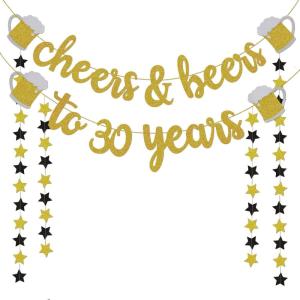 imageCheers ampamp Beers to 30 Years Gold Glitter Banner  30th Birthday Decorations for HimHer  30th Birthday Gifts  30 Years Anniversary Decorations  30th Wedding Party Supplies for MenWomen