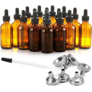 image24 Pcs 2 oz Dark Amber Dropper Bottles with 6 Small Funnels ampamp 1 Long Glass Labels  60ml Tincture Bottles w Eye Dropper for Essential Oils Perfume Hair Oil Liquids  Leak Proof Travel Bottles2 OZ