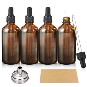 image4 Pack 100ml Dropper Bottles with 2pcs Glass Pipettes1ml  Essential Oils Bottles for Health Personal Care ampamp Beauty  34oz Thick Dark Amber Glass Tincture Bottles with Eye Droppers LeakproofBlank Dropper