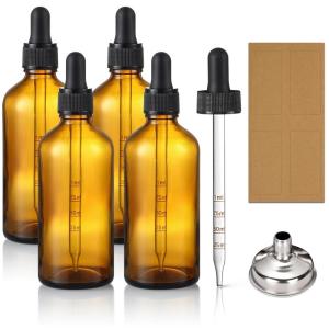 image4 Pack 100ml Dropper Bottles with 2pcs Glass Pipettes1ml  Essential Oils Bottles for Health Personal Care ampamp Beauty  34oz Thick Dark Amber Glass Tincture Bottles with Eye Droppers LeakproofMeasured Dropper