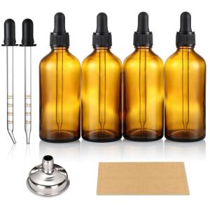 image4 Pack 100ml Dropper Bottles with 2pcs Glass Pipettes1ml  Essential Oils Bottles for Health Personal Care ampamp Beauty  34oz Thick Dark Amber Glass Tincture Bottles with Eye Droppers LeakproofPlus 2 Graduated Pipettes