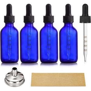 image4 Pack 2 oz Glass Dropper Bottles with Measured Dropper  60ml Dark Blue Tincture Bottles with Calibrated Glass Eye Droppers 1ml  Leakproof Essential Oils Bottles for Health Personal Care ampamp BeautyBlue