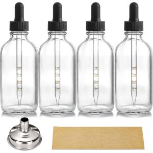 image4 Pack 4oz Glass Dropper Bottles with Measured Dropper  120ml Clear Tincture Bottles with Calibrated Glass Eye Droppers 1ml Leakproof Essential Oil Bottle for Health Personal Care ampamp BeautyClear