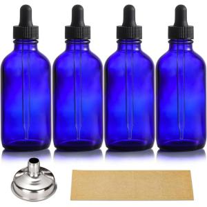 imageAOZITA 4 Pack 4 oz Dropper Bottles with 1 Funnel ampamp 4 Labels  Essential Oils Bottles for Health Personal Care ampamp Beauty  120ml Thick Clear Glass Tincture Bottles with Eye Droppers LeakproofBlue