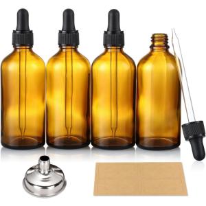 imageAOZITA 4 Pack 4 oz Dropper Bottles with 1 Funnel ampamp 4 Labels  Essential Oils Bottles for Health Personal Care ampamp Beauty  120ml Thick Clear Glass Tincture Bottles with Eye Droppers LeakproofAmber