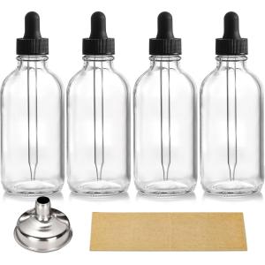 imageAOZITA 4 Pack 4 oz Dropper Bottles with 1 Funnel ampamp 4 Labels  Essential Oils Bottles for Health Personal Care ampamp Beauty  120ml Thick Clear Glass Tincture Bottles with Eye Droppers LeakproofClear