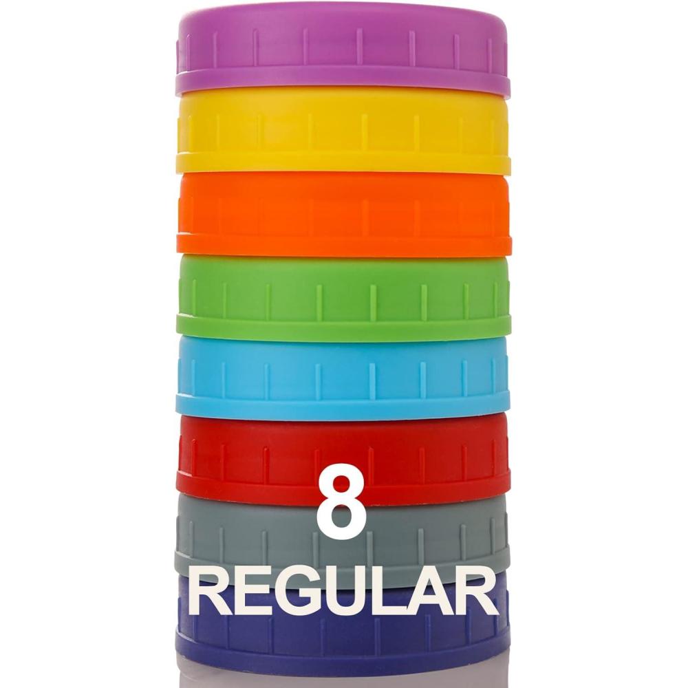 imageAOZITA 8 Pack REGULAR Mouth Mason Jar Lids for Ball Kerr and More  Colored Plastic Storage Caps for MasonCanning Jars  LeakProof Dishwasher Safe ampamp Food Grade