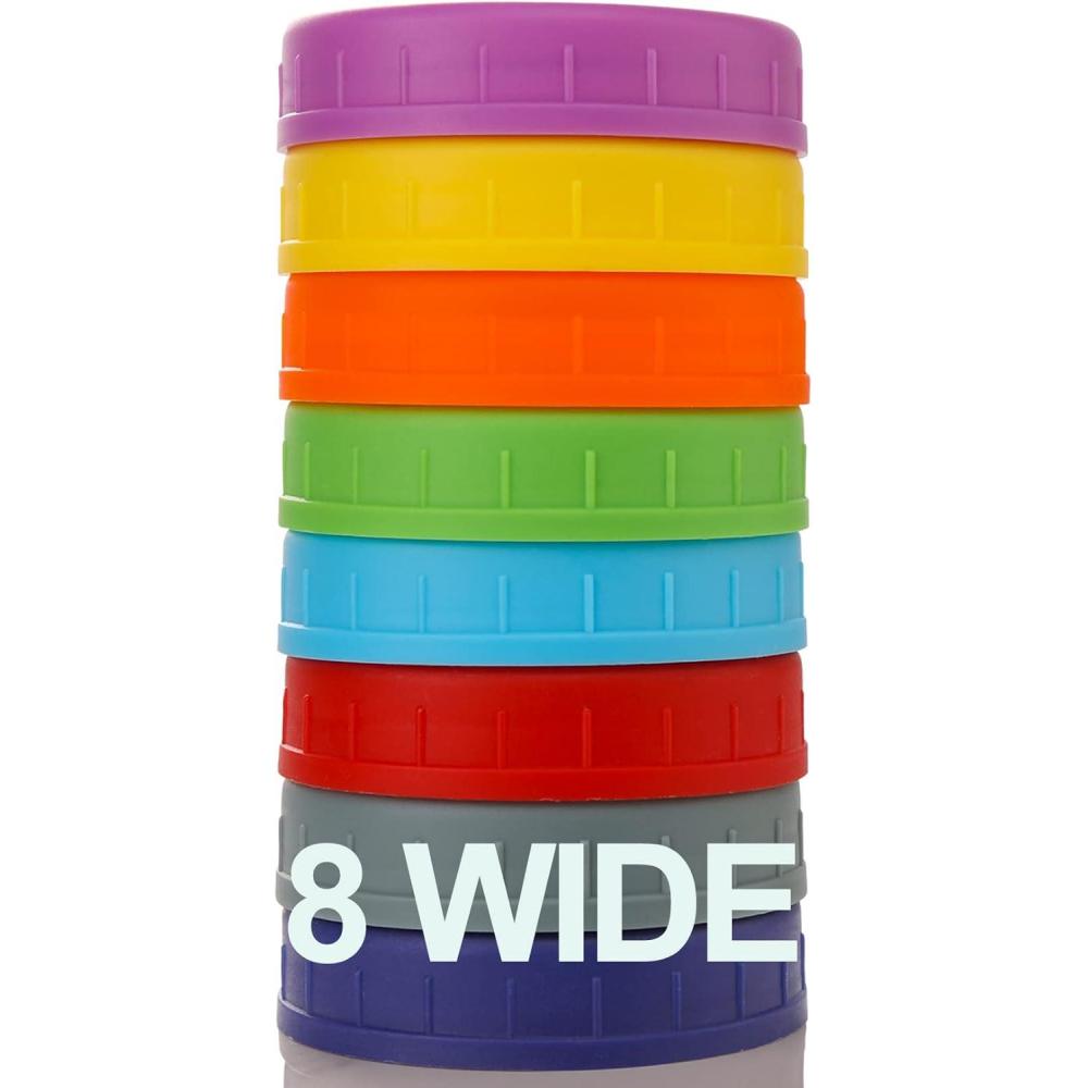 imageAOZITA Wide Mouth Mason Jar Lids 8 Pack for Ball Kerr and More  Colored Plastic Storage Caps for MasonCanning Jars  LeakProof Dishwasher Safe ampamp Food Grade