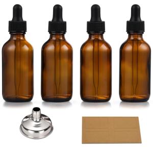 image4 Pack 1 oz Glass Dropper Bottles with Measured Dropper  30ml Dark Amber Tincture Bottles with Graduated Calibrated Glass Eye Droppers 1ml for Essential Oils Liquids  Leakproof Travel BottlesBlank Dropper