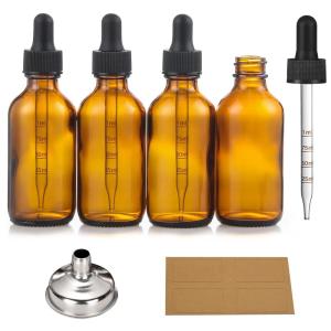image4 Pack 1 oz Glass Dropper Bottles with Measured Dropper  30ml Dark Amber Tincture Bottles with Graduated Calibrated Glass Eye Droppers 1ml for Essential Oils Liquids  Leakproof Travel BottlesMeasured Dropper