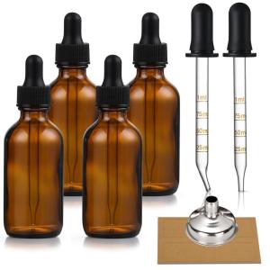 image4 Pack 1 oz Glass Dropper Bottles with Measured Dropper  30ml Dark Amber Tincture Bottles with Graduated Calibrated Glass Eye Droppers 1ml for Essential Oils Liquids  Leakproof Travel BottlesPlus 2 Graduated Pipettes