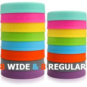 imageAOZITA  28 Pack  Plastic Mason Jar Lids Fits Ball Kerr ampamp More  14 Wide Mouth ampamp 14 Regular Mouth  Colored Storage Caps for Canning Jars Dishwasher Safe ampamp Food Grade8W  8R  1